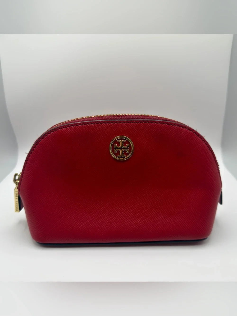 Tory Burch Robinson Small Red Saffiano Leather Makeup Bag